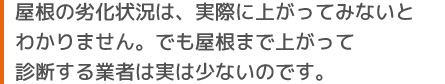 屋根の劣化状況は、実際に上がってみないとわかりません。