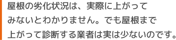 屋根の劣化状況は、実際に上がってみないとわかりません。